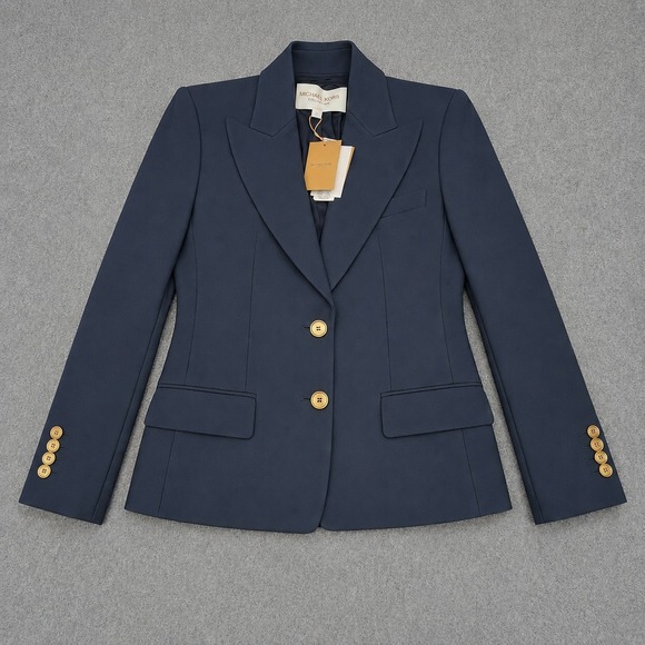 Michael Kors Collection Jackets & Blazers - Michael Kors Blazer Womens Crepe Sable Cropped Boyfriend Midnight Gold Button 14